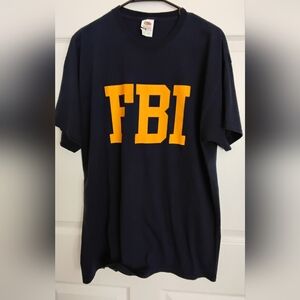 Fruit of the Loom Navy and Yellow FBI T-Shirt
